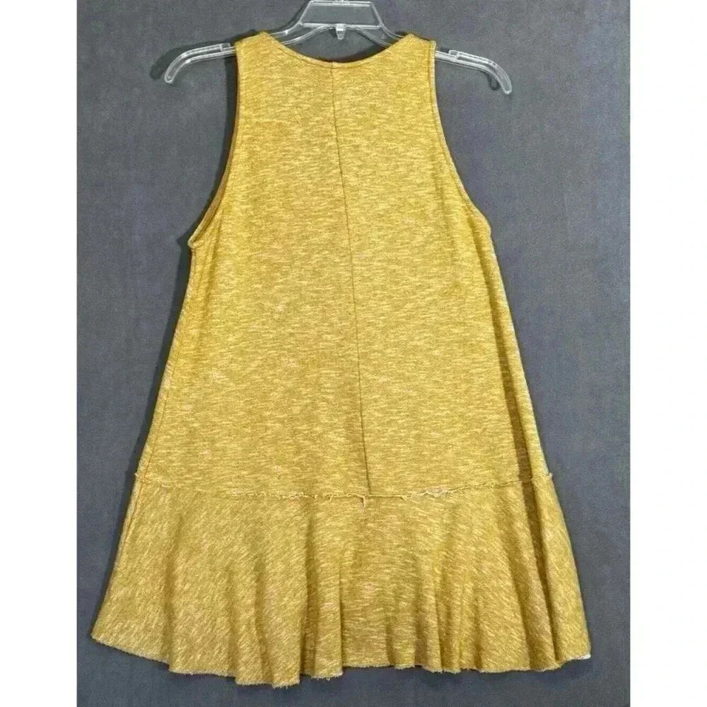 Mustard Yellow Tank V Neck Swing Hi Low A-Line Dress Lagenlook Comfort Medium - Picture 2 of 8